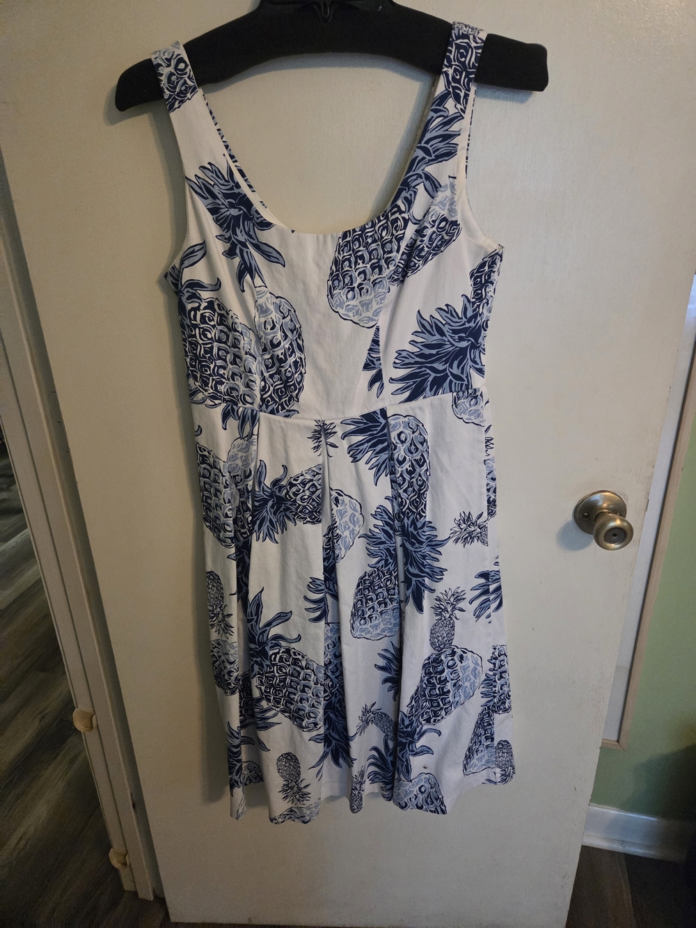 Chetta B White Midi Dress with Navy Pineapple Motif